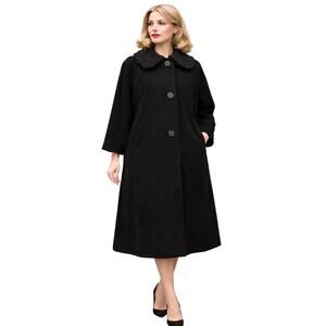 Vintage 1960s Women's 36 Trench Coat Black Cashmere Coat Persian Lamb Collar